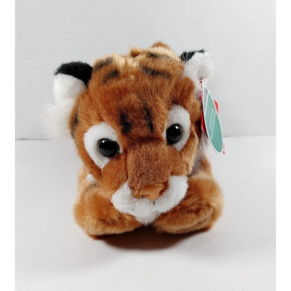 Aurora Plush Realistic Tiger Cub  Laying Stuffed Animal Cuddle Toy 11” NEW